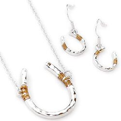 Wyo-Horse Horseshoe Necklace and Earring Set - Silver