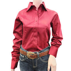 RHC Equestrian Women's Sateen Concealed Zipper Show Shirt - Burgundy