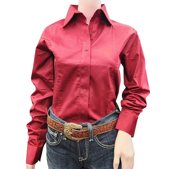 RHC Equestrian Women's Sateen Concealed Zipper Show Shirt - Burgundy image number null