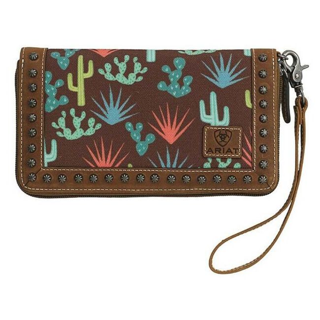 Ariat Western Cactus Print Wallet - Medium Brown image number null