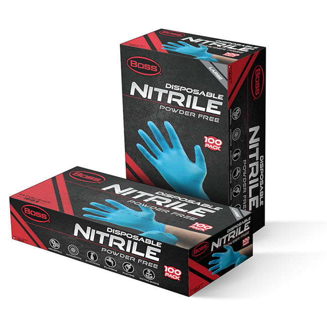 Boss Disposable Nitrile Gloves (B21041) - Blue - 100-Count image number null