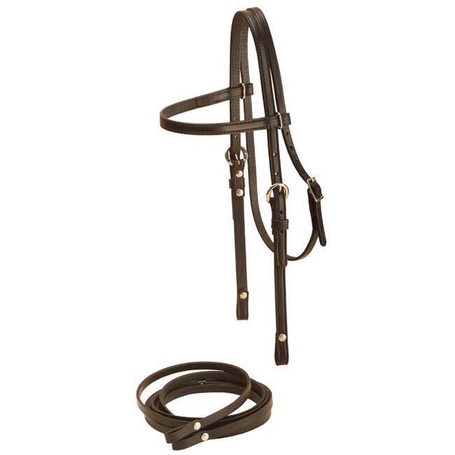 Tory Leather Pony Brow Band Headstall and Reins-Black  image number null
