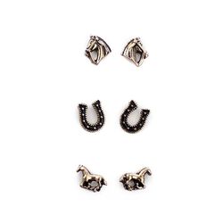 Wyo-Horse Set of Three Horse Earrings - Gold