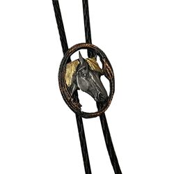 Western Express Horsehead Bolo Tie Oval Cutout