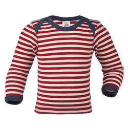 Engel Baby 100% Virgin Wool Envelope-Neck Long Sleeve Shirt - Red Melange/Natural