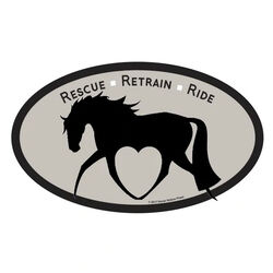 Horse Hollow Press Oval Bumper Sticker - "Rescue, Retrain, Ride"