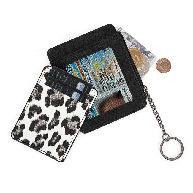 Wrangler Small Card Case Wallet with Keychain & Detachable Card Holder - Black image number null
