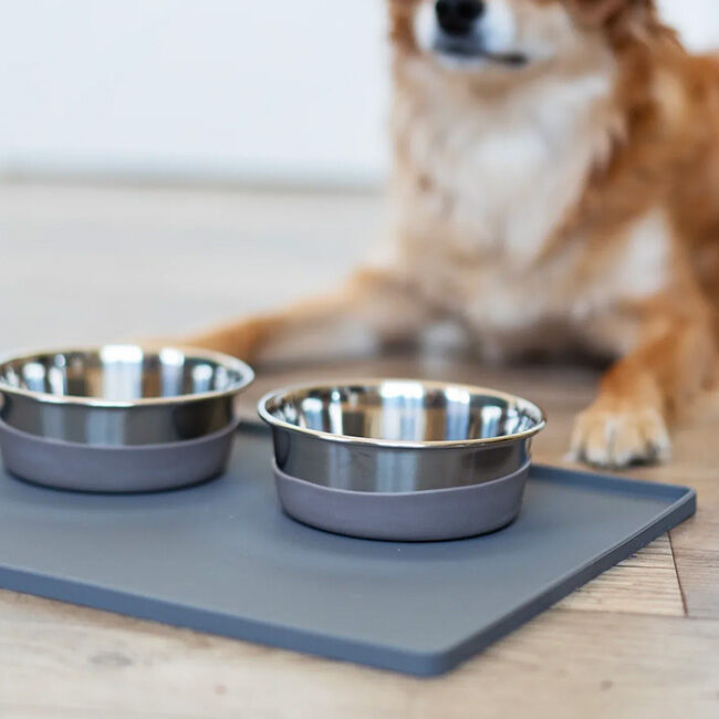 Messy Mutts Silicone Non-Slip Pet Bowl Mat with Raised Edge - Dark Grey image number null