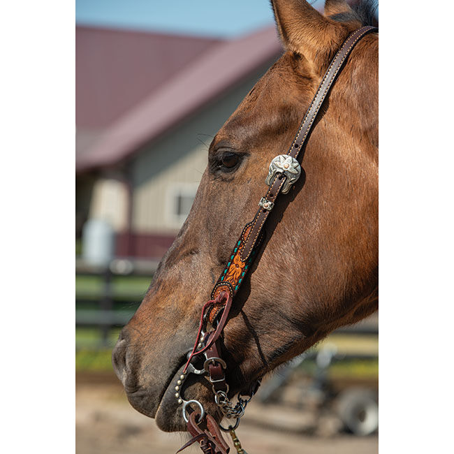 Weaver Equine Turquoise Cross Floral Buckstitch 5/8" Sliding Ear Headstall image number null
