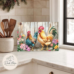 Dark Horse Dream Designs Glass Cutting Board - Farmhouse Chickens III