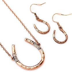 Wyo-Horse Horse Shoe Necklace and Earring Set - Copper