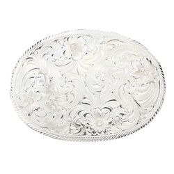 Montana Silversmiths Oval Silver Engraved Western Belt Buckle with Etched Trim