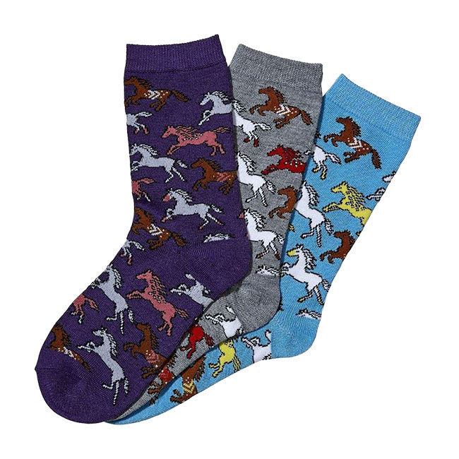 AWST International Women's Crew Socks - Galloping Horses - Assorted Colors image number null