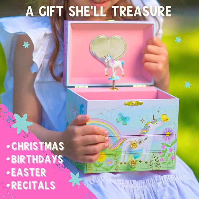 Giggle & Honey 2-Drawer Musical Jewelry Box - Floral Unicorn image number null