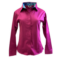 RHC Equestrian Women's Sateen Lycra Show Shirt with Concealed Zipper & Button Placket - Raspberry