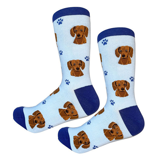 E&S Pets Unisex Novelty Crew Socks - Red Dachshund image number null