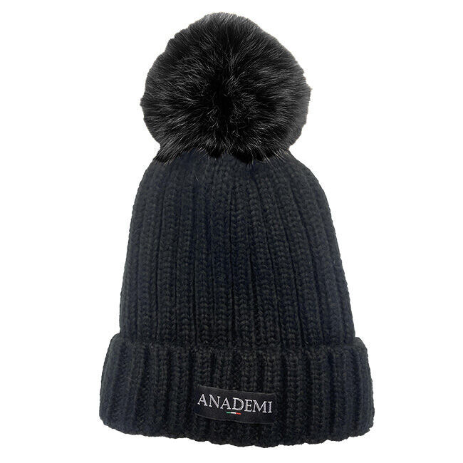 Anademi Knit Beanie with Pom Pom - Black/Black image number null