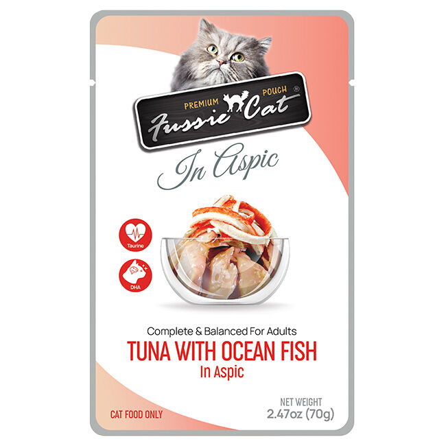 Fussie Cat Premium Pouch in Aspic - Tuna with Ocean Fish in Aspic - 2.47 oz image number null