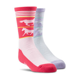 Ariat Kids' Gallop Stripe Crew Socks - 2-Pack - Pink/Purple