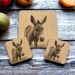 The Krafty Equestrian Cork Trivet & Coasters Set - Donkey