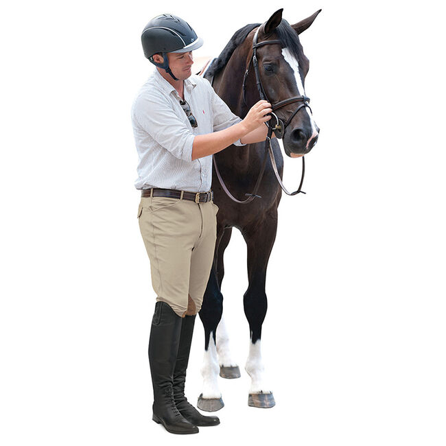 Ovation Men's EuroWeave Front Zip 4-Pocket Knee Patch Breech - Classic Show Tan image number null