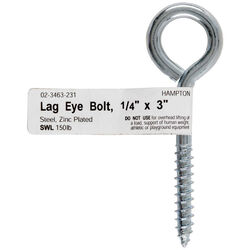 Hampton 1/4" x 3" Zinc-Plated Steel Lag Thread Eyebolt