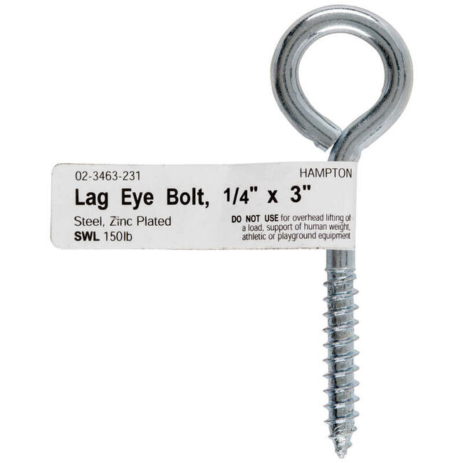 Hampton 1/4" x 3" Zinc-Plated Steel Lag Thread Eyebolt image number null