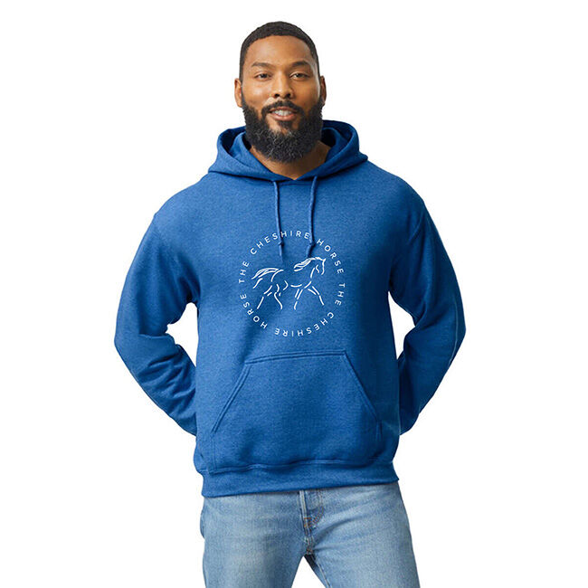 The Cheshire Horse Adult Round Logo Hoodie - Heather Deep Royal image number null