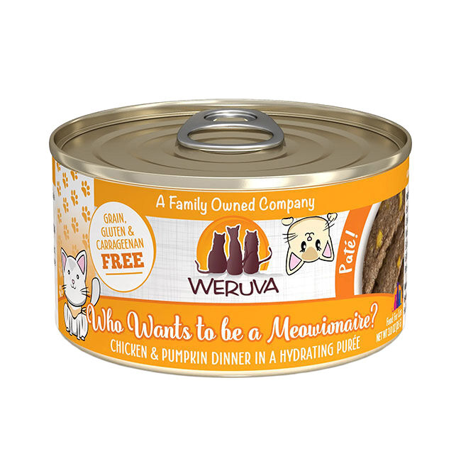 Weruva Cat Pat&eacute; - Who Wants to be a Meowionaire? - Chicken & Pumpkin Dinner in a Hydrating Pur&eacute;e - 3 oz image number null
