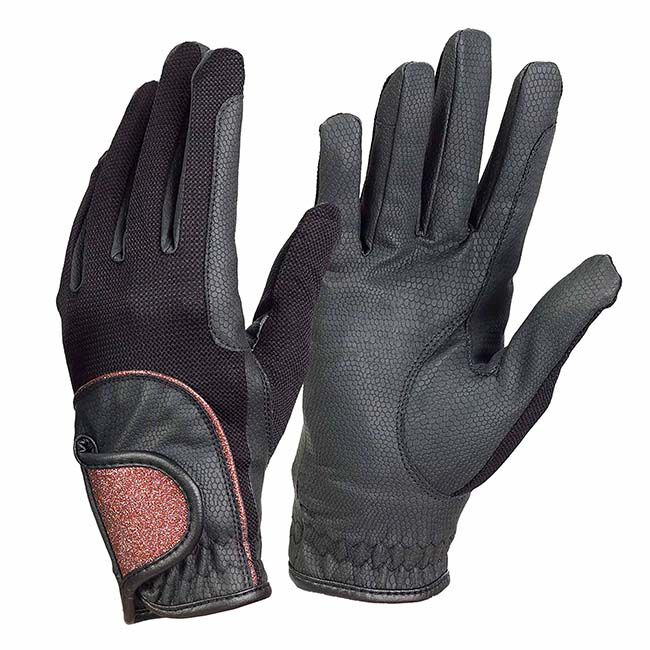 Ovation Women's Pro-Grip Glitter Riding Show Gloves - Black/Rose Gold image number null