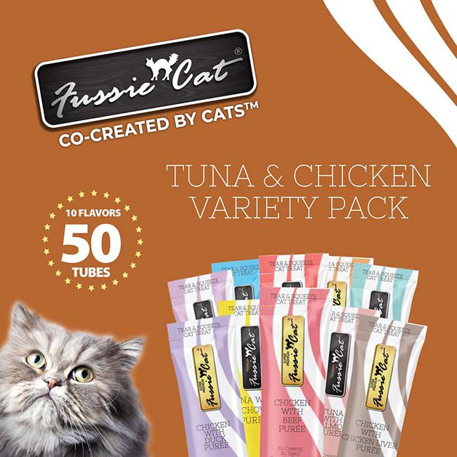 Fussie Cat Puree Treat 10-Flavor Variety Pack - Tuna & Chicken - 50 Count image number null