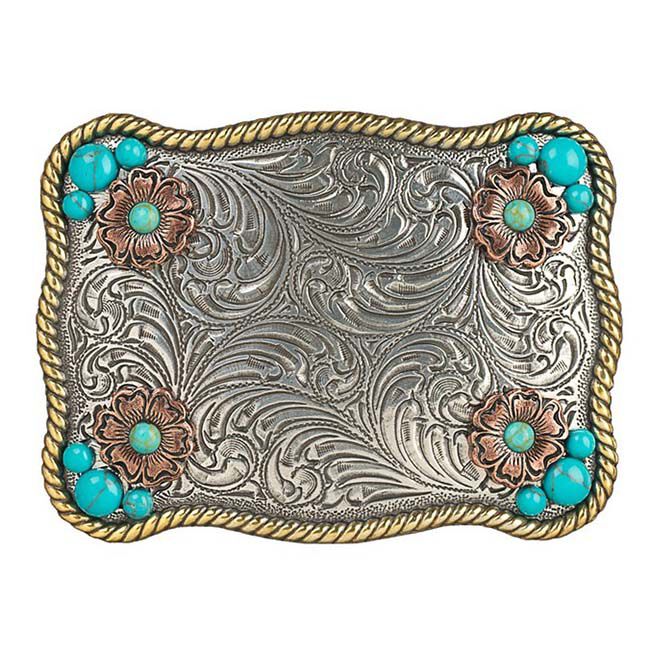 Nocona Women's Turquoise Stone Flowers Belt Buckle image number null