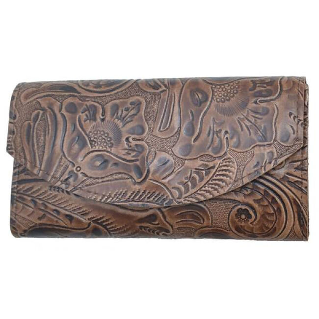 Western Express Ladies' Tooled Leather Organizer Wallet - Brown image number null