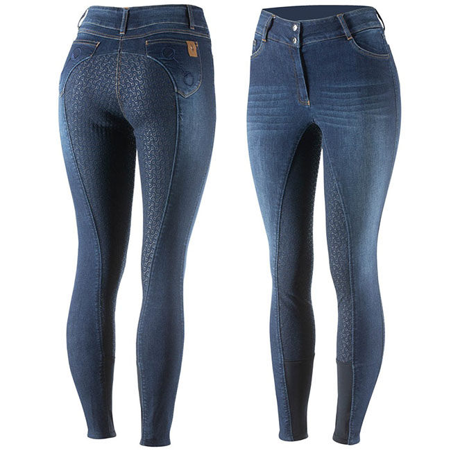 Horze Kaia Women's Highwaist Denim Silicone Full Seat Breech - Dark Blue image number null
