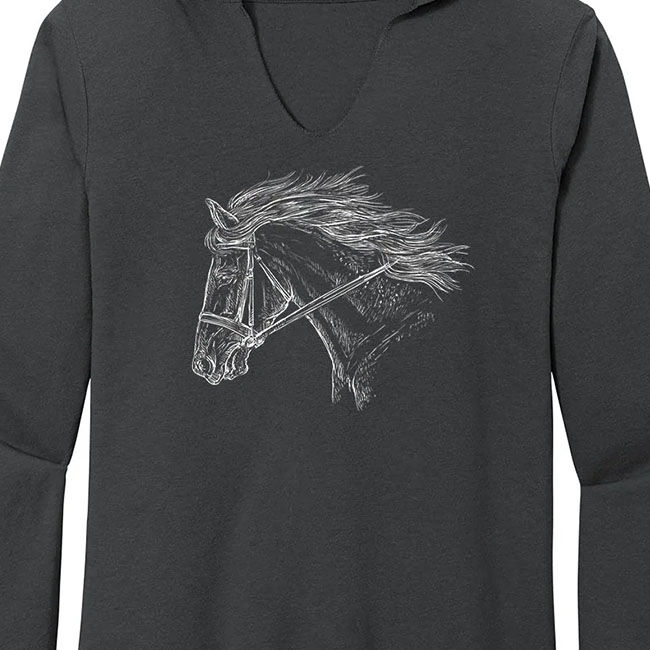 Stirrups Clothing Women's Hooded Tee - Horse Head - Black Frost image number null