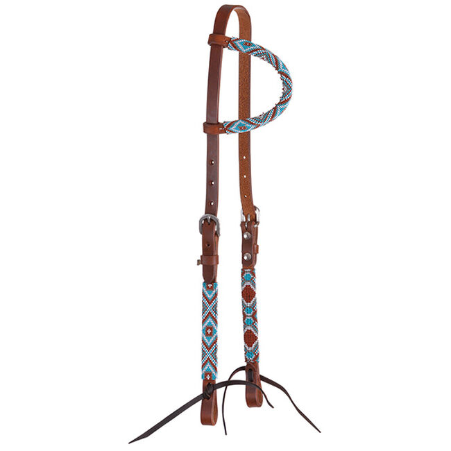 Circle Y Infinity Harness Beaded One Ear Headstall - Blue/Chocolate image number null