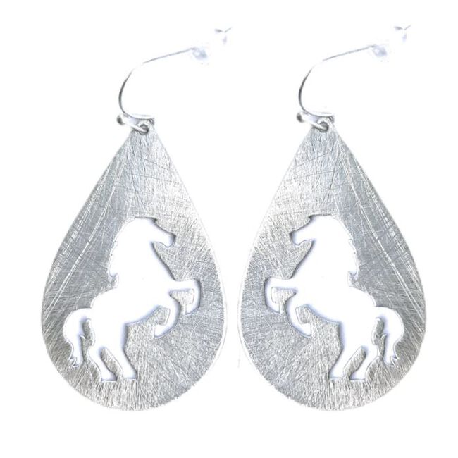 Wyo-Horse Metal Teardrop Horse Earrings - Silver image number null
