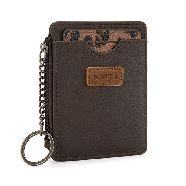Wrangler Small Card Case Wallet with Keychain & Detachable Card Holder - Coffee image number null