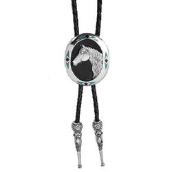 Western Express Horse Head in Oval Bolo Tie with Turquoise Inlay