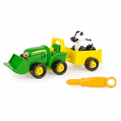 TOMY John Deere Build-a-Buddy - Bonnie Scoop Tractor with Wagon, Cow, and Screwdriver