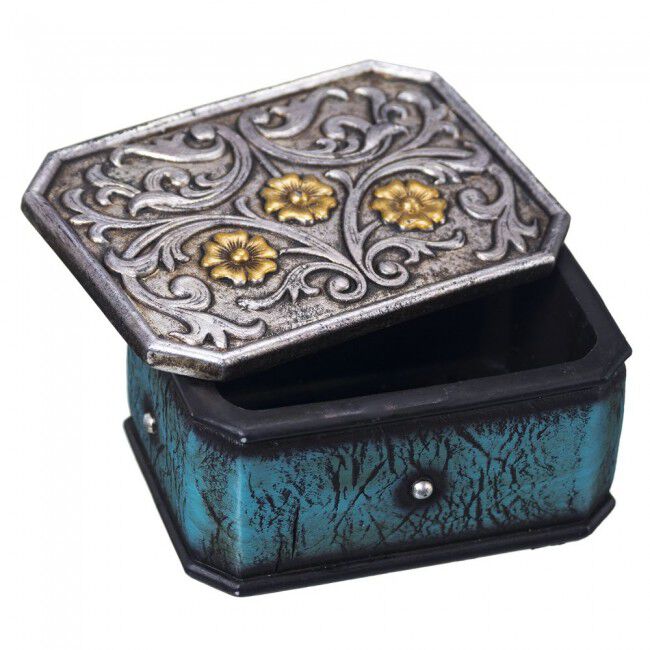 JT International Small Turquoise/Silver Trinket Box image number null