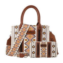 Wrangler Aztec Small Crossbody Tote Bag & Card Case Set - Coffee