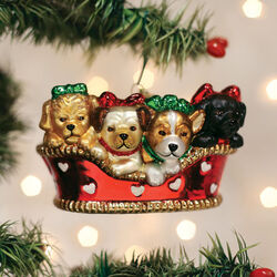 Old World Christmas Ornament - Puppies in a Basket
