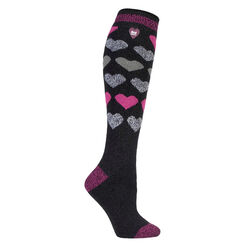 Heat Holders Women's Laura Lite Jacquard Hearts Long Socks - Black/Charcoal