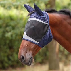 Shires FlyGuard Pro Fine Mesh Fly Mask with Ears & Open Forelock - Navy