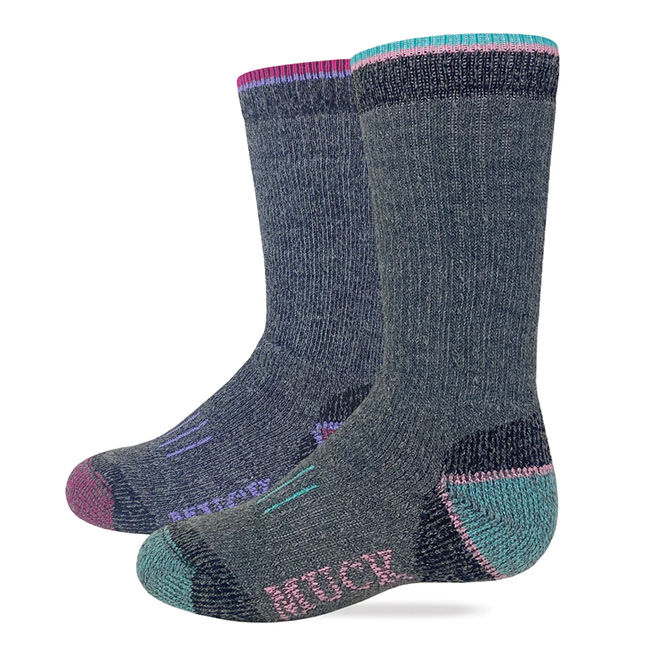 Muck Boot Company Kids' Merino Wool Blend Boot Socks - Grey/Teal/Fuchsia - 2 Pairs image number null