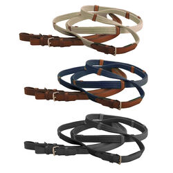 Tory Leather 3/4" x 60" Bridle Leather and Cotton Web Reins with Leather Hand Stops, Stainless Steel Center and Bit End Buckles