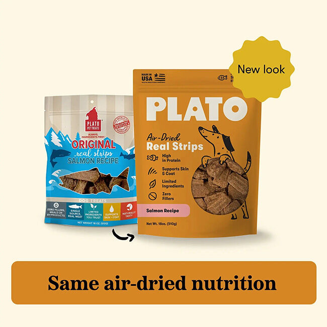 Plato Real Strips Dog Treats - Salmon Recipe - 18 oz image number null
