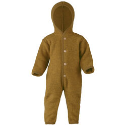 Engel Baby 100% Merino Wool Fleece Hooded Suit with Wooden Buttons - Saffron Melange