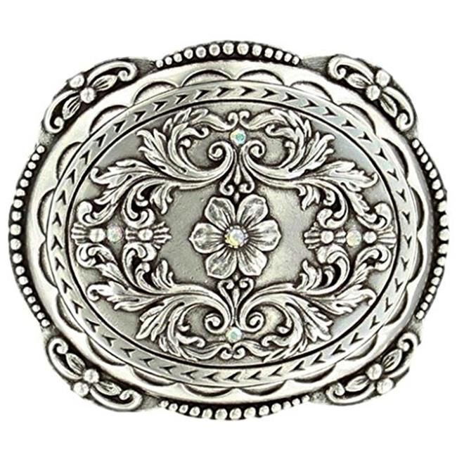 Nocona Womens Oval Floral Rhinestone Fancy Buckle image number null
